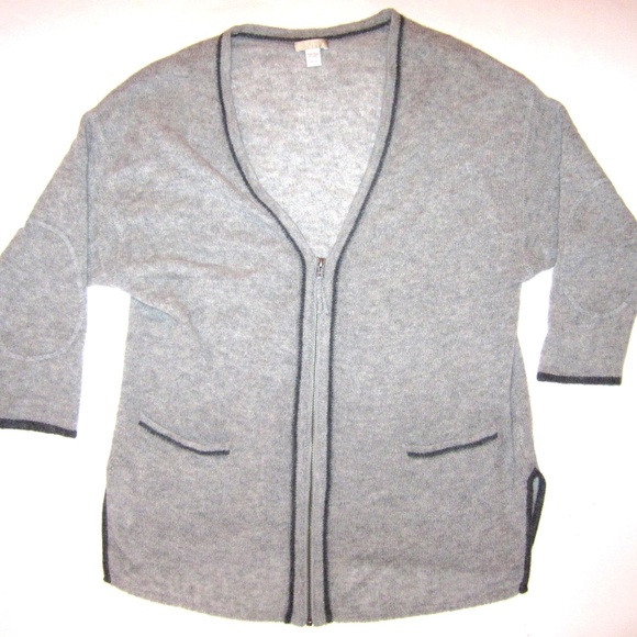 Nordstrom 100% Cashmere Boyfriend Zip Sweater Gray Grey...